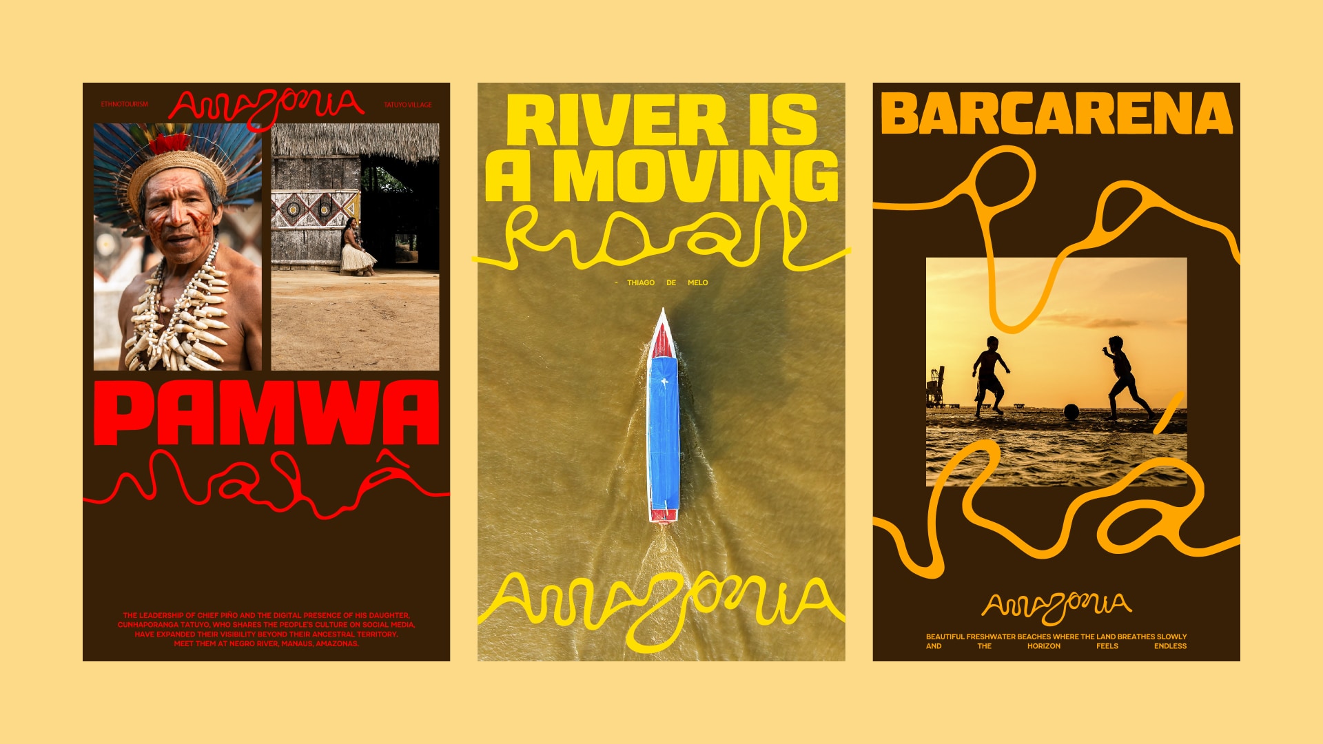 Modern tourism poster featuring a high-contrast photograph of the Amazon rainforest with new branding.